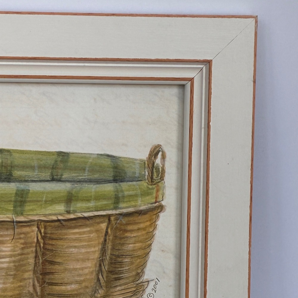 Framed Art Print Laundry Basket Signed K Spicher 2001 Farmhouse Country Cottage - Picture 9 of 12